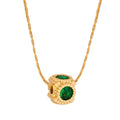 Gold Square Green Stone Pendant Necklace Beaded Frame view 5