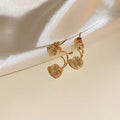 Gold Textured Square and Round Front Back Stud Earrings view 3