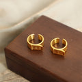 Open Cuff Buckle Ring Grooved Band Gold Or Steel Tone view 2