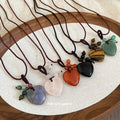 Dark Brown Cord Necklace with Heart Shaped Stone Look Pendant view 1