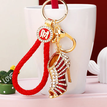 Jeweled Striped Peep Toe Stiletto Keychains in Four Colors