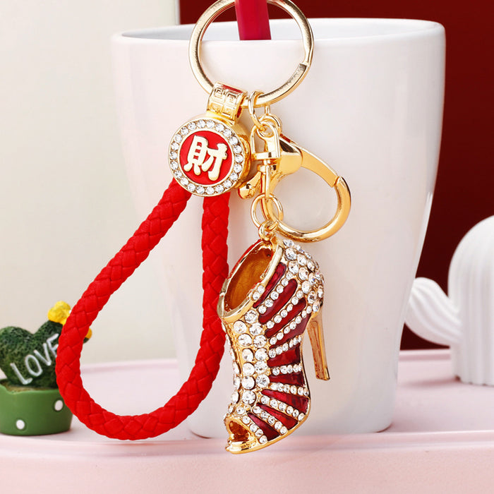 Jeweled Striped Peep Toe Stiletto Keychains in Four Colors