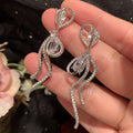 Crystal Bow Knot Long Tassel Stud Earrings Statement Jewelry Pair view 6