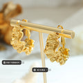 Gold And Steel Ruffled Texture Geometric Hoop Earrings view 2
