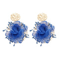 Fabric Flower Fringe Stud Earrings in Four Bright Colors view 5