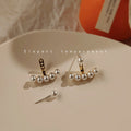 Gold Tone Crystal Chevron And Pearl Arc Jacket Stud Earrings view 3