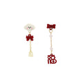 Mismatched Dog Bow and Blessing Long Stud Earrings view 5