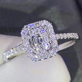 Cushion-Shaped Baguette Cluster Halo Ring In Silver Tone view 1