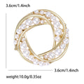 Interlocking Double Ring Pearl Brooch in Polished Gold Tone view 5