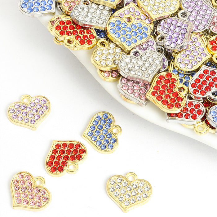 Colorful Rhinestone Heart Pendant Charms in 10 Styles