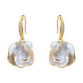Gold Tone Clear Stone Hook And Iridescent Flower Drop Earrings view 5
