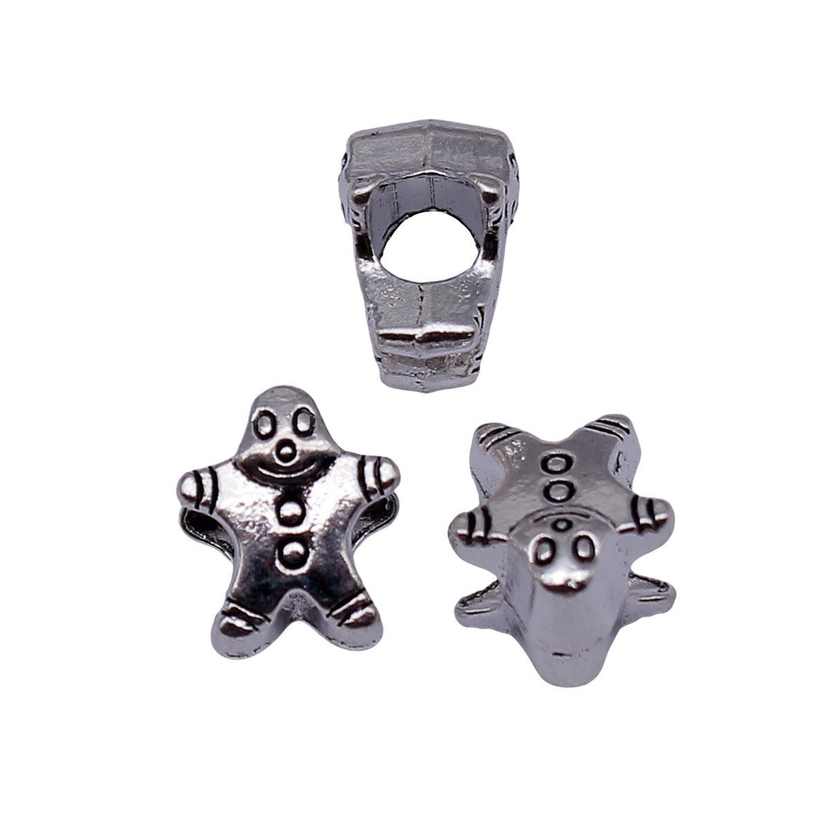 11x9.4x7.8mm 1.5g Antique Silver Zinc Alloy Gingerbread Man Large Hole Double Sided Beads for Christmas Bracelet Making