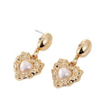 Gold Tone Irregular Heart Faux Pearl Drop Stud Earrings view 5