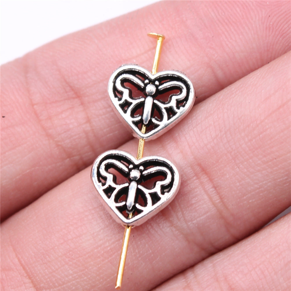 12x10mm 1.1g Antique Silver Zinc Alloy Heart Butterfly Beads for DIY Jewelry Making
