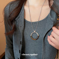 Resin Amber Ring Pendant Box Chain Necklace Two Tones view 3