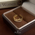Gold Open Adjustable Bow Ring Double Band Crystal Pave view 4