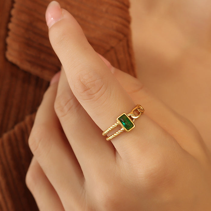Open Twist Rope Rings With Green Or Clear Baguette Stones