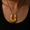 Chunky U Horseshoe Pendant Black Leather Cord Necklace view 3