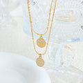 Double Sided Fu Xi Round Enamel Pendant Necklace Gold Chain view 2