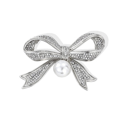 Front view of the ribbon bow metal brooch