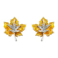 Gold Tone Amber Maple Leaf Silver Inner Leaf Stud Earrings view 5