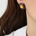 Round Resin Stud Earrings Gold Dome Center Smoke and Amber view 1