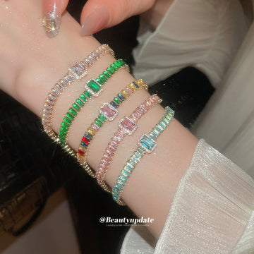Baguette Crystal Tennis Bracelets Multi Color Center Stone