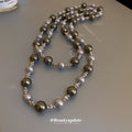 Double Strand Gray Silver Pearl Necklace Metal Spacers view 2
