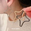 Open Star Outline Earrings in Gold Gunmetal and Silver Tones view 1