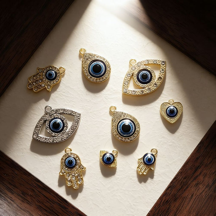 Gold and Silver Tone Rhinestone Evil Eye Loose Charms in Seven Designs