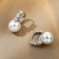 Silver Tone Pearl Huggie Earrings Clear Stone Bars Two Styles view 5