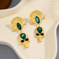 Gold Egyptian Headdress Skull Blue Red Green Stud Earrings view 4