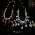 Three Mixed Red Rectangle Oval And Pink Teardrop Crystal Necklaces view 2
