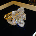 Large Clear Crystal Flower Hinged Bracelet In Silver Or Gold Tone view 7