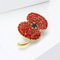 Bright Red Crystal Poppy Flower Brooch with Black Center view 3