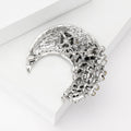 Black Gunmetal Rhinestone Crescent Moon Brooch Pin view 3
