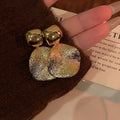 Hammered Round Disc Drop Stud Earrings in Two Tones view 6