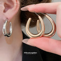 Polished Gold Tone U Shaped Hoop Stud Earrings Jewelry Accessory view 1