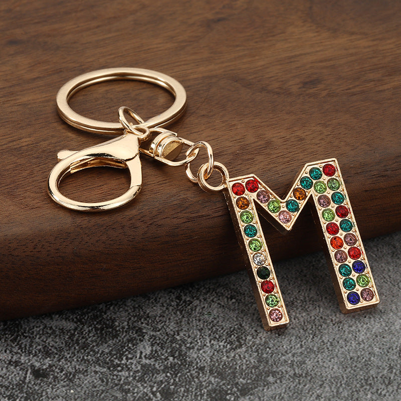 Colorful Rhinestone Letter Keychain Alphabet Bag Charm for Initials