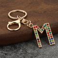 A-Z Multicolor Rhinestone Letter Keychains With Split Ring And Lobster Clasp view 3