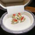 Red and White Rocking Horse Stud Earrings with Crystal Accents view 4