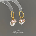 Gold Hoop Pink Tulip Charm White Glass Pearl Earrings view 4
