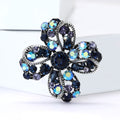 Openwork Rhinestone Clover Flower Brooch Purple Blue view 4