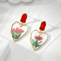Gold Tone Irregular Heart Pressed Flower Resin Stud Drop Earrings view 5