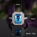 Silver Tone Blue Rectangular Stone Double Halo Ring view 5