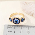 Gold Tone Triple Blue Evil Eye Adjustable Open Ring view 2