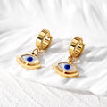 Gold Tone Evil Eye Huggie Drop Earrings in Five Designs view 3