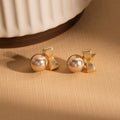 Gold Bow Champagne Pearl Look Delicate Small Stud Earrings view 4
