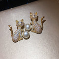 Cat Stud Earrings with Clear Crystals and Pearl Like Accents view 1
