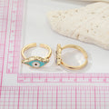 Gold Tone Marquise Enamel Evil Eye Adjustable Open Rings view 2